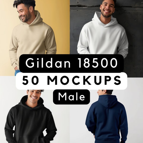 Gildan 18500 bundle, Gildan Mockup Bundle, Gildan 18500 male hoodie mocks, your design here, print-on-demand, high quality mock, 50 models