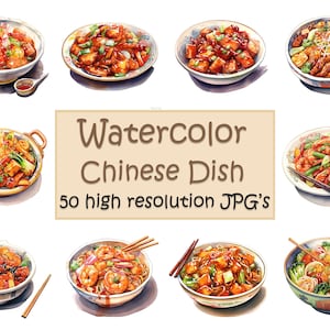 Chinese food clipart noodle Chinese dish clipart China food clip art watercolor food images 50 JPG files
