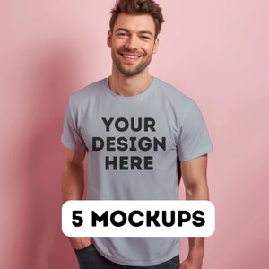 Light Blue Mockup Bella Canvas Blue, Light Blue 3001, Male Model Mock, Male Mockup 3001, print-on-demand, Aesthetic Mock-up, 5 male models