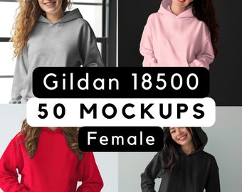 Gildan 18500 bundle, Gildan Mockup Bundle, Gildan 18500 female hooded mocks, your design here, print-on-demand, high quality mock, 50 models
