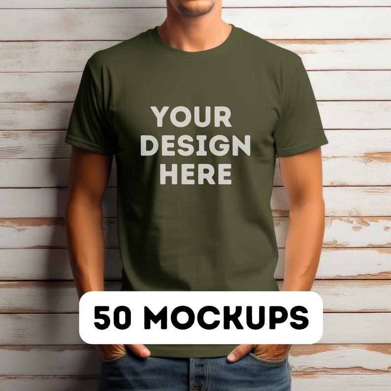 Gildan 64000 mock up bundle, 50 Print-on-demand male mock-ups, male tee shirt mocks, G64000 mockup bundle, commercial use, 50 pngs image 6