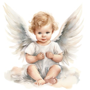Baby angel clipart, babyboy angel, babygirl angel, baby angles, baby shower decoration, watercolor newborn print, 50 PNG babies drawings image 9