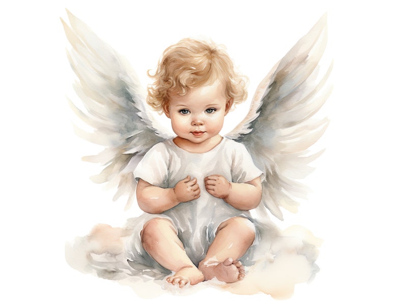 Baby angel clipart, babyboy angel, babygirl angel, baby angles, baby shower decoration, watercolor newborn print, 50 PNG babies drawings image 9