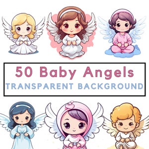 Clipart bébé anges, ange bébé garçon, lot de clipart bébés, oeuvre d'art bébé ange, clipart ailes d'ange, usage commercial, 50 pngs ange