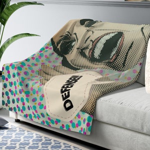 Hockey Mom Humor Sherpa Fleece Blanket, Funny Pop Art Shout Out DEFENSE!, Fun Hockey Mom Blanket, Best Hockey Gift for Her