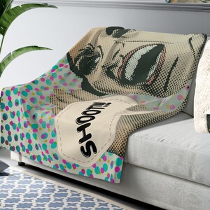 Hockey Mom Humor Sherpa Fleece Blanket, Funny Pop Art Shout Out SHOOT!, Fun Hockey Mom Blanket, Best Hockey Gift for Her
