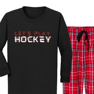 Hockey Youth Unisex Long Sleeve Top and Flannel Pants Set for Hockey Player Loungewear Clothing for Hockey Team Photo Shoot Gift for Kid