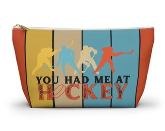 Hockey Accessory T Bottom Pouch Players in Motion & You Had Me At Hockey Retro Graphic Fun Travel Toiletry Bag Cosmetic Makeup Vanity Case