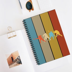 Hockey Spiral Notebook 8x6 Rule Line Paper with Document Pocket Retro Hockey Players in Motion Journal Hockey Season Notepad