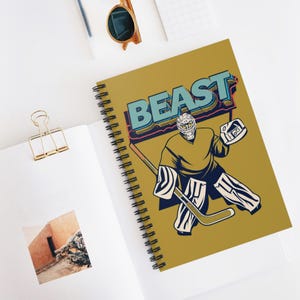 Hockey Spiral Notebook 8x6 Rule Line Paper with Document Pocket Goalie Beast Goalkeeper Hockey Season Journal Goaltender Tendy Notepad
