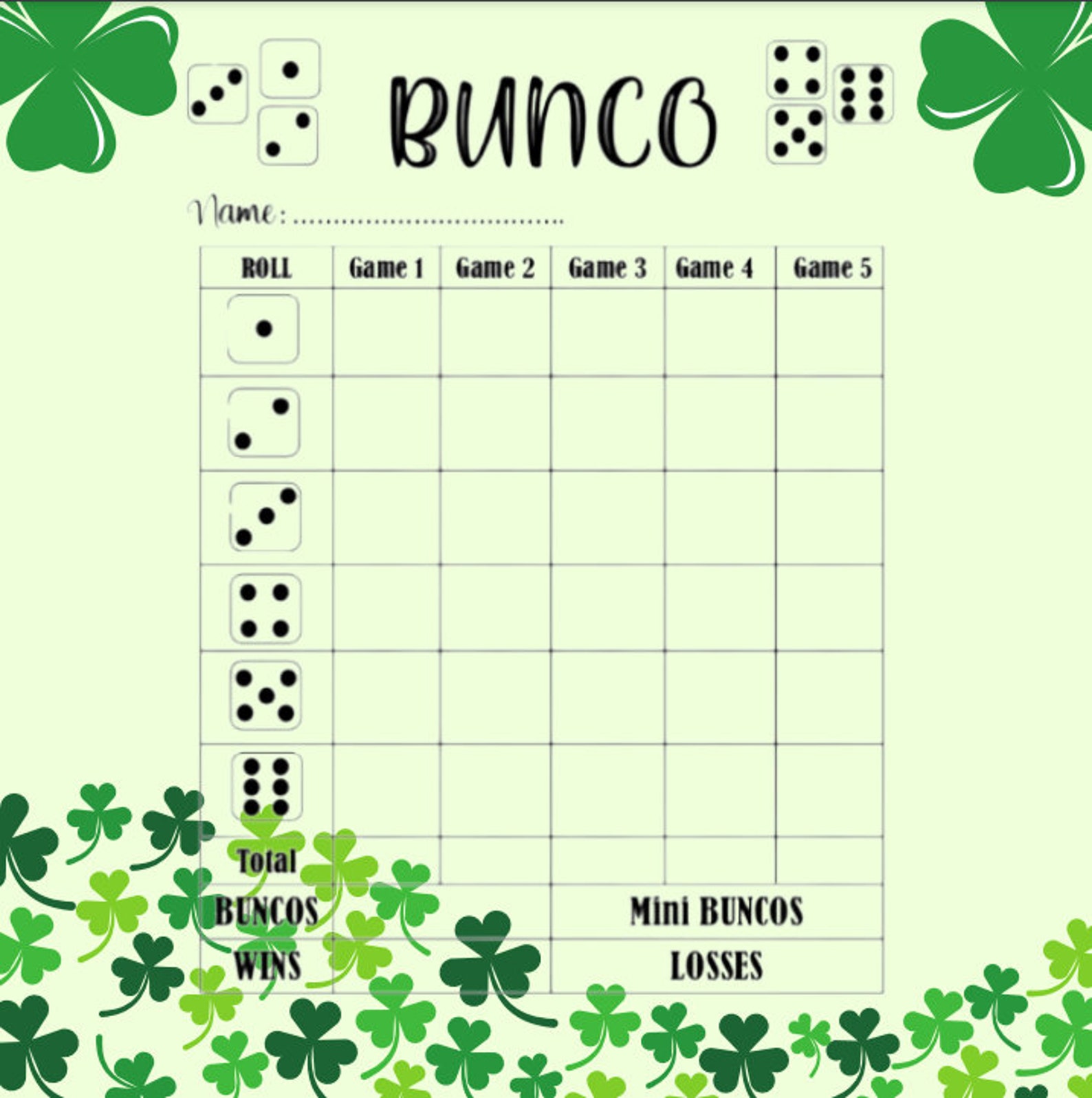 Printable St. Patrick's Day Bunco Score Sheet - Etsy