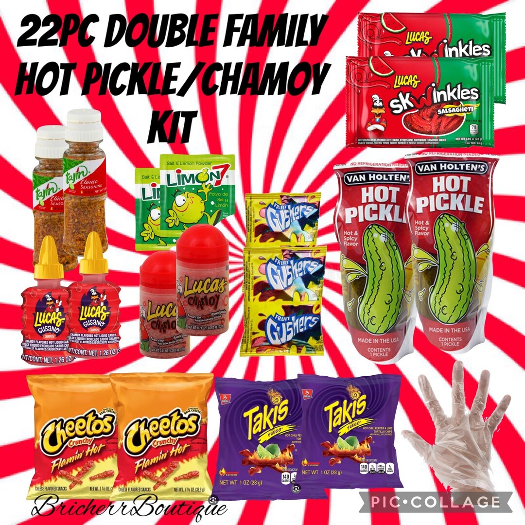 22PC Double Hot Pickle Kit With Takis Chamoy Trending Etsy