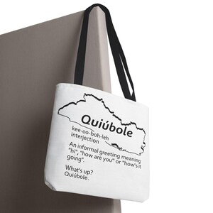 Salvadorian Slang Quiubole Tote, süße El Salvador Einkaufstasche, lustige Salvadorian Tasche, Geschenk für ihn, Geschenk für sie, El Salvador Souvenir
