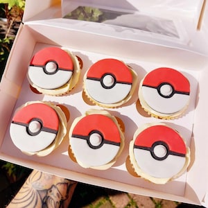 6 Pokeball Inspired Cupcake Toppers (Unofficial); Edible Fondant Cake Topper, Birthday or Celebration