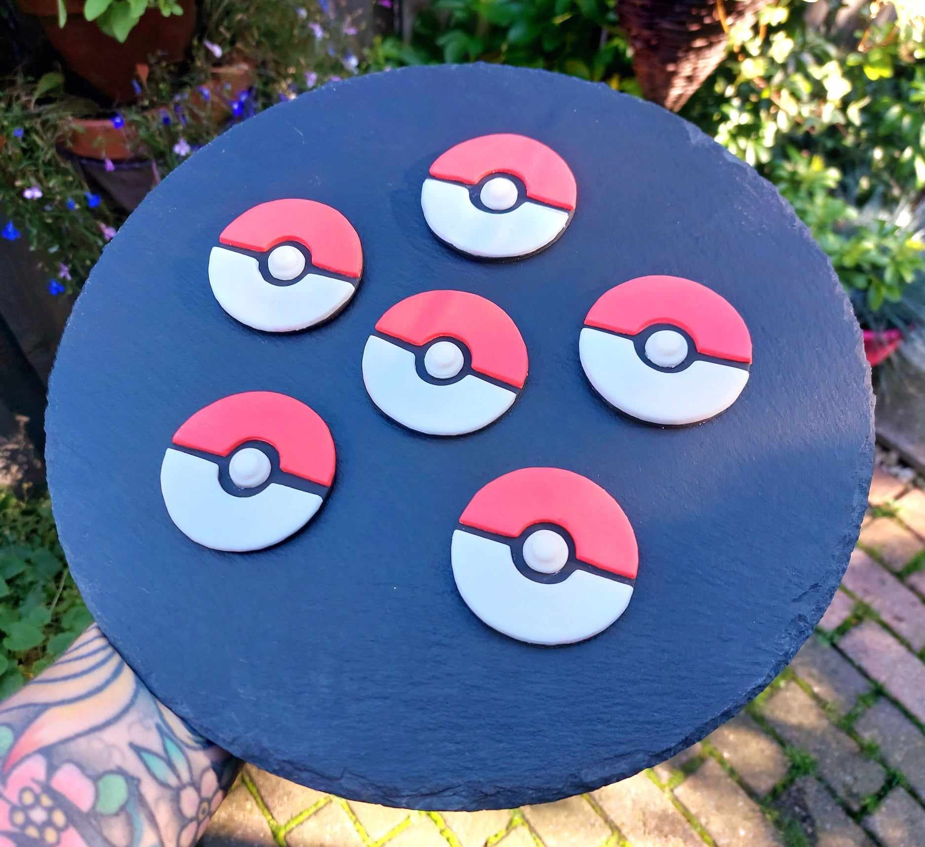 6 Pokeball Inspired Cupcake Toppers, Pokemon Style Decorations, Edible