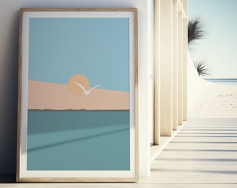 Coastal Wall Art, Ocean Minimalist Print, Seagull Print, Seagull Wall Art, Boho Print, Boho Home Decor, Instant Download