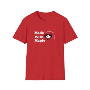 Canada Day Unisex Softstyle T-Shirt, Ahornblatt Herz, Made with Ahorn Spruch, Canadian Pride T-Shirt, Rot und Weiß Shirt, Vaterländisches Top