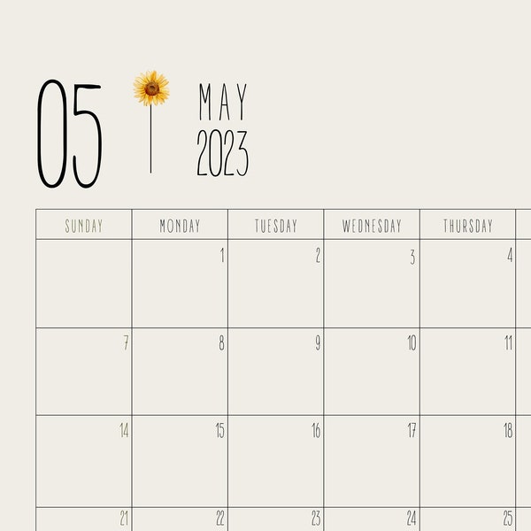 Printable May 2023 Calendar, Minimalist May Calendar 2023, Monthly May Calendar, May Planner, May Calendar