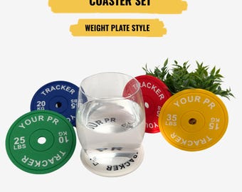 Weight Plate Coasters KG/LBS - Set of 5 including holder - 1:5 Scale Competition Weight Plates