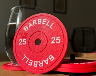 IPF Barbell Plate Coasters - Set of 4 including holder - 1:5 Scale IPF 25kg Competition Weight Plate
