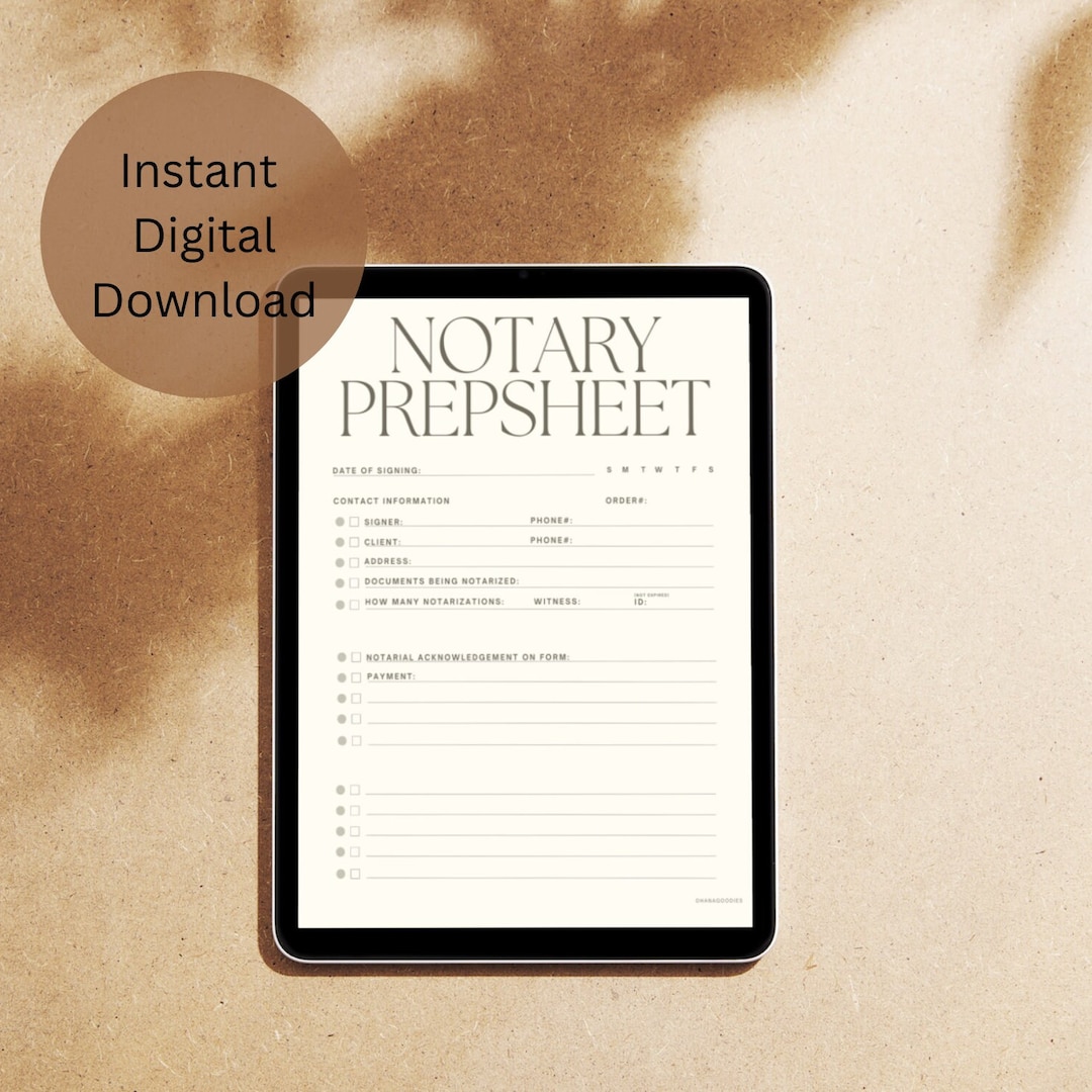 Notary Prepsheet, Instant Download, Notary Public, Notary Beginner