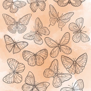 Butterfly Procreate Stamp Set 1 25 Timbres de brosse à insectes papillon Illustrations Dessins de tatouage Procréer un pack de pinceaux numériques image 2