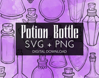 Potion Bottle SVG + PNG Set 1 - 25 Apothecary Vial Bottle SVG Vector Images | Illustrations | Tattoo Designs | Digital Art | Halloween