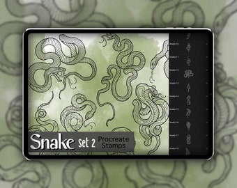 Set di timbri Procreate Snake 2 - 25 timbri a pennello Snake Serpent Reptile / Illustrazioni / Disegni per tatuaggi / Pacchetto di pennelli digitali Procreate