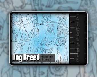Set di timbri Procreate della razza canina 1 - 30 Francobolli a pennello della razza canina / Illustrazioni / Disegni di tatuaggi / Pacchetto pennelli digitali / Illustrazione / Animale domestico