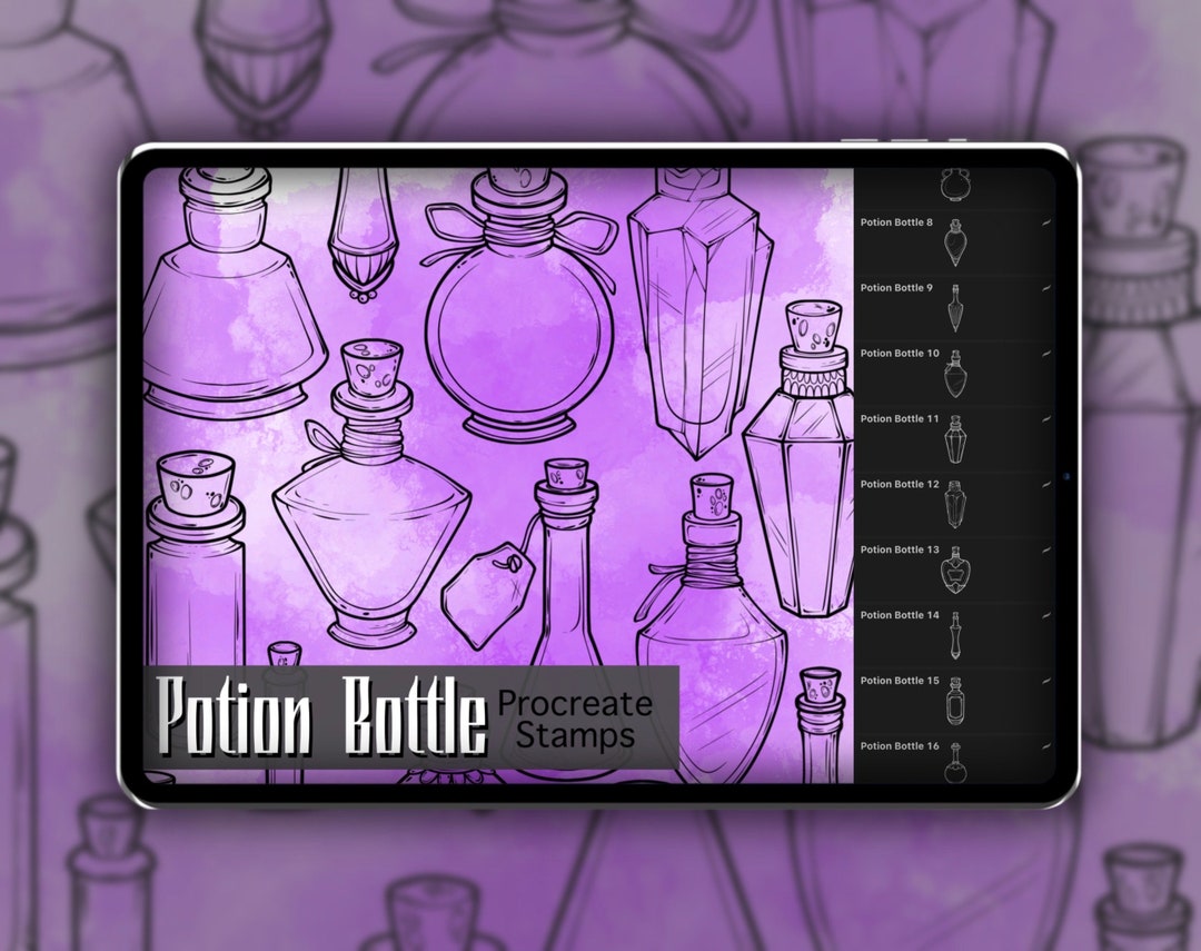 Potion Bottle Procreate Stamp Set 1 - 25 Apothecary Vial Bottle Brush ...