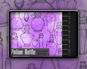 Set di timbri Procreate Potion Bottle 1 - 25 timbri a pennello Apothecary Vial Bottle / Illustrazioni / Disegni per tatuaggi / Arte digitale / Halloween