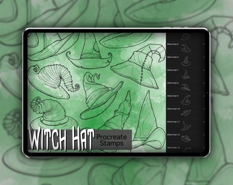 Witch Hat Procreate Stamp Set 1 - 20 Witch Wizard Hat Brush Stamps | Illustrations | Tattoo Designs | Digital Brush Pack | Halloween Set