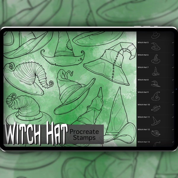 Witch Hat Procreate Stamp Set 1 - 20 Witch Wizard Hat Brush Stamps | Illustrations | Tattoo Designs | Digital Brush Pack | Halloween Set