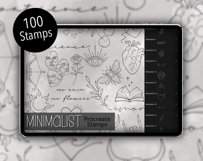 Minimalist Procreate Stamp Set 1 - 100 Minimalism Tattoo Flash Brush ...