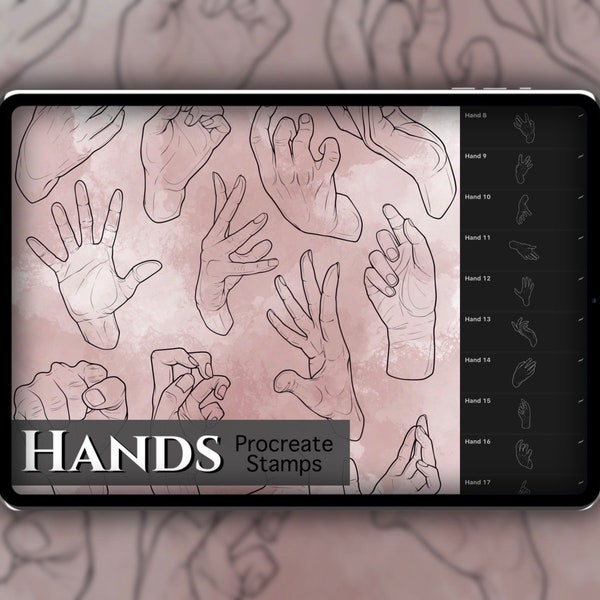 Hands Procreate Set de tampons 1 - 25 tampons de brosse de référence de position des mains | Illustrations | Dessins de tatouage | Art numérique | Anatomie