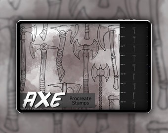Set di timbri Axe Procreate 1 - 20 Accetta, Ascia da battaglia, Timbri a pennello per ascia vichinga / Illustrazioni / Disegni di tatuaggi / Pacchetto pennelli digitali