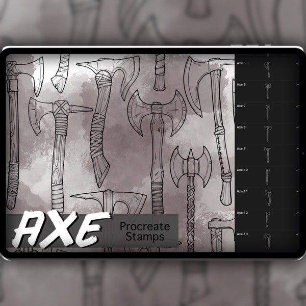 Axe Procreate Stamp Set 1 - 20 Hatchet, Battle Axe, Viking Axe Brush Stamps | Illustrations | Tattoo Designs | Digital Brush Pack