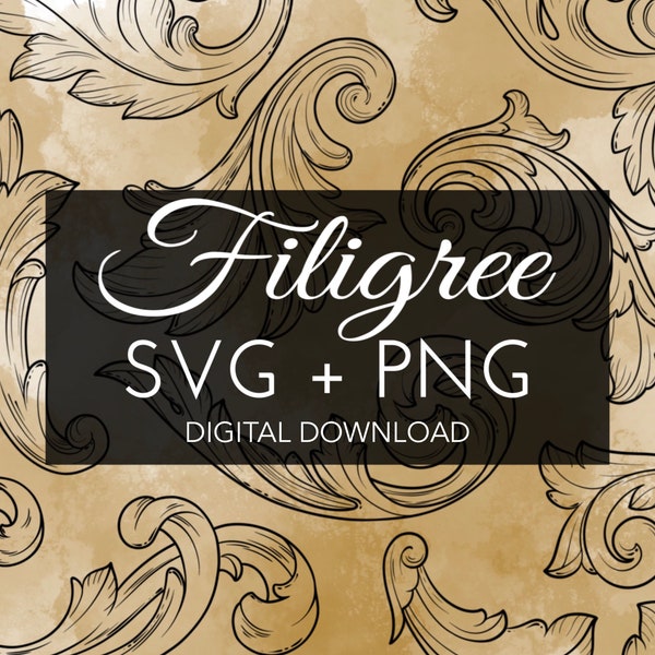 Filigree SVG + PNG Set 1 - 20 Scrollwork Filigree SVG Vector Images Transparent Background | Illustrations | Tattoo Designs | Digital Art