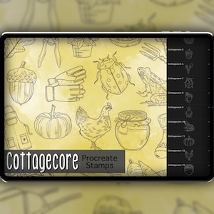 Cottagecore Procreate Stamp Set 1 - 20 Cottagecore Farm Brush Stamps | Illustrations | Tattoo Designs | Procreate Digital Brush Pack