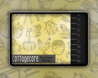 Cottagecore Procreate Stamp Set 1 - 20 Cottagecore Farm Brush Stamps / Illustrazioni / Disegni di tatuaggi / Procreate Digital Brush Pack