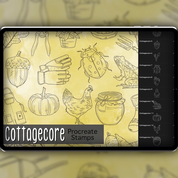 Cottagecore Procreate Stamp Set 1 - 20 Timbres de brosse Cottagecore Farm | Illustrations | Dessins de tatouage | Procréer un pack de pinceaux numériques