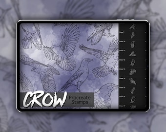 Crow Procreate Stamp Set 1 - 20 Crow Corvid Bird Brush Stamps | Illustrations | Tattoo Designs | Digital Brush Pack | Nature & Animals