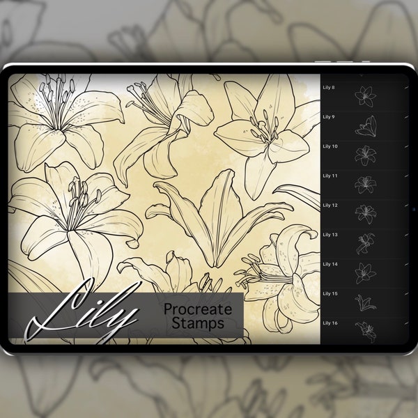 Lilie Procreate Stempel Set 1 - 25 Lilie Blume Floral Pinselstempel | Illustrationen | Tattoo Designs | Procreate Digital Brush Pack