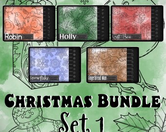 Christmas Bundle Procreate Stamp Set 1 - Flocon de neige, Pain d’épice, Boîte cadeau, Houx, Robin Brush Stamps | Dessins de tatouage | Pack de pinceaux numériques