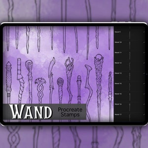 Wand Procreate Stamp Set 1 - 25 Witch & Wizard Wand, Staff, Sceptre Brush Stamps | Illustrations | Tattoo Designs | Digital Art | Halloween