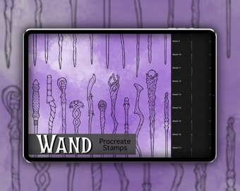 Set di timbri Wand Procreate 1 - 25 Bacchetta strega e mago, bastone, pennello scettro Timbri / Illustrazioni / Disegni di tatuaggi / Arte digitale / Halloween