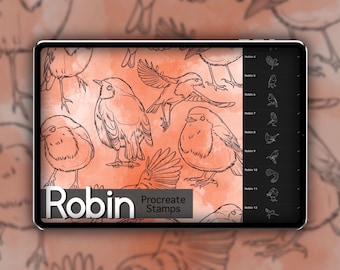 Robin Procreate Stamp Set 1 - 20 Robin Bird Brush Stamps | Illustrations | Tattoo Designs | Digital Brush Pack | Nature & Animals