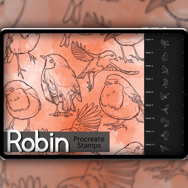 Robin Procreate Stamp Set 1 - 20 Robin Bird Brush Stamps | Illustrations | Tattoo Designs | Digital Brush Pack | Nature & Animals