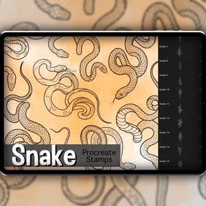 Jeu d'estampes Snake Procreate 1 25 tampons pinceaux Serpent Serpent Illustrations Dessins de tatouage Pack de pinceaux numériques Procreate image 1