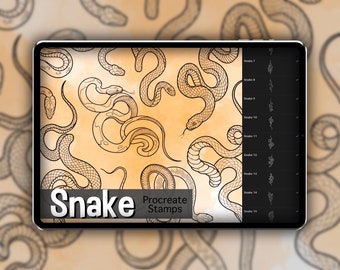 Jeu d'estampes Snake Procreate 1 - 25 tampons pinceaux Serpent Serpent | Illustrations | Dessins de tatouage | Pack de pinceaux numériques Procreate